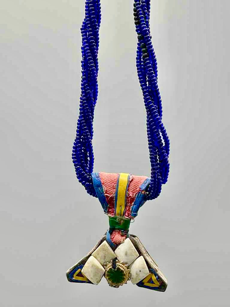 Vintage Khomissar Hand of God Shell Pendant Beaded Necklace - Niger