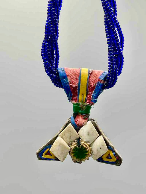Vintage Khomissar Hand of God Shell Pendant Beaded Necklace - Niger