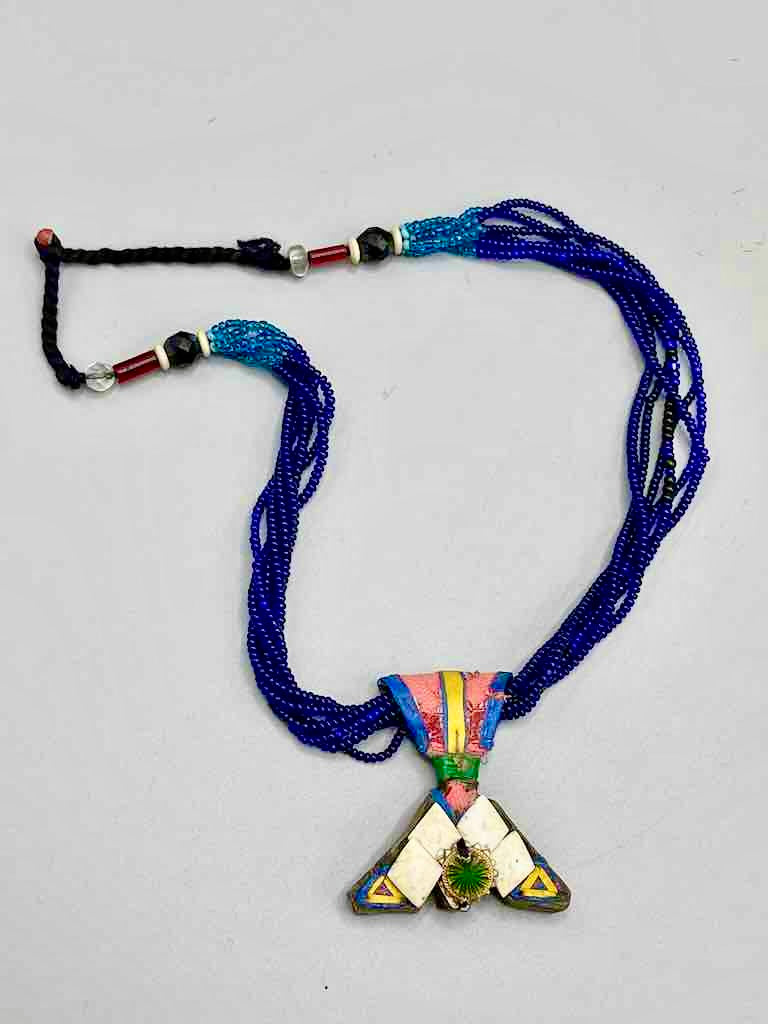 Vintage Khomissar Hand of God Shell Pendant Beaded Necklace - Niger