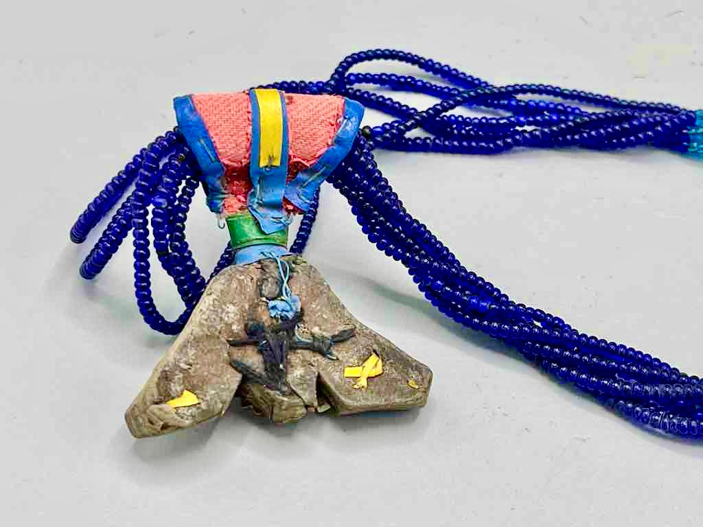 Vintage Khomissar Hand of God Shell Pendant Beaded Necklace - Niger