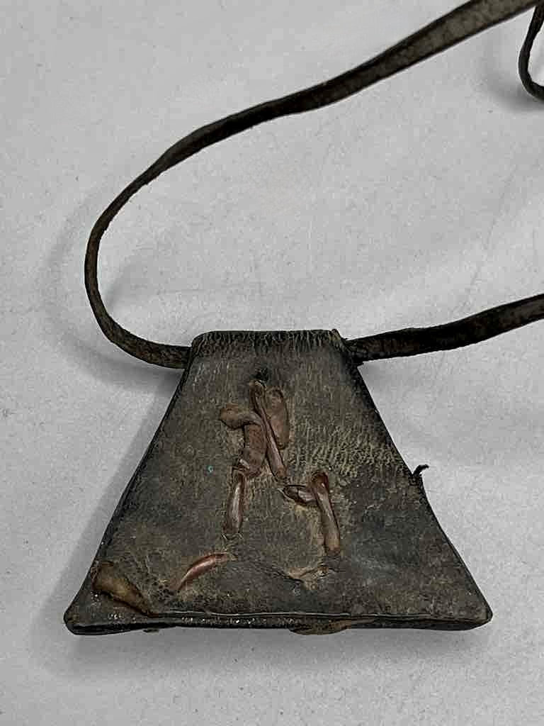 Triple Cowrie Shell Black Leather GriGri Pendant Necklace - Mali