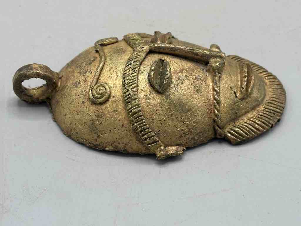 X-Large Heavy African Brass Bearded Mask Pendant - Ghana