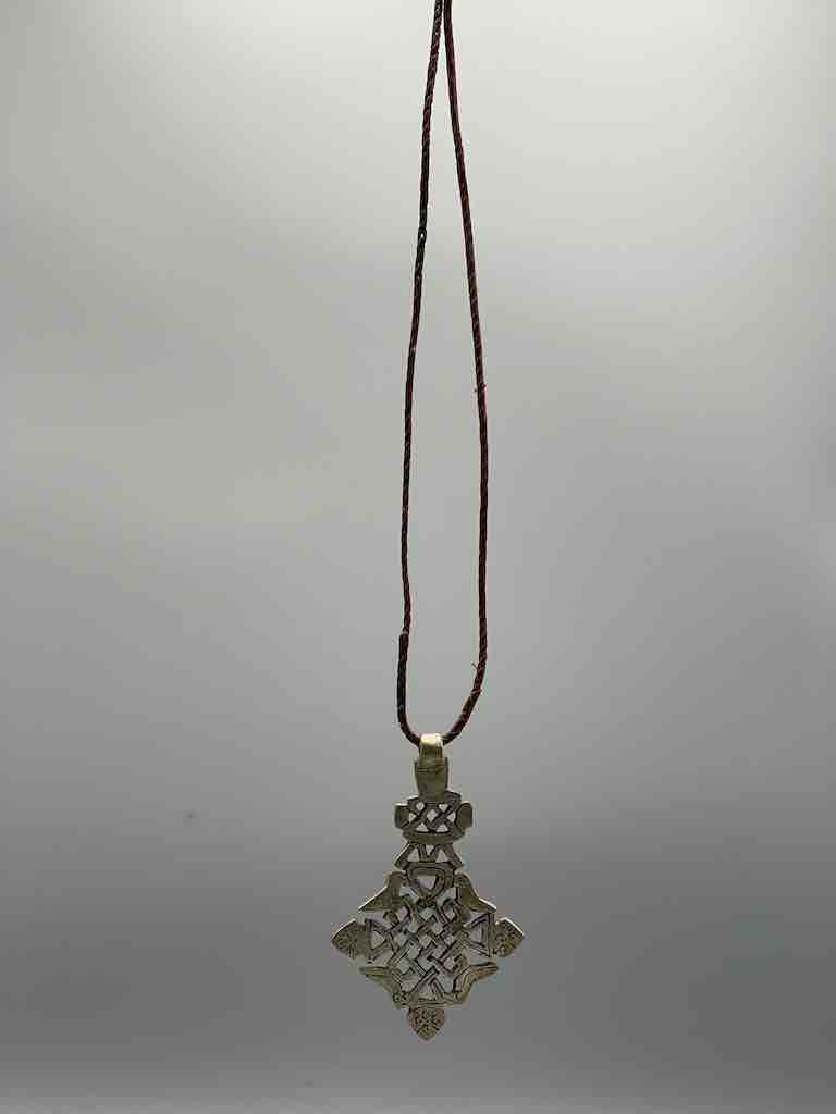 Coptic Christian Metal Cross on Long Cord Necklace - Ethiopia