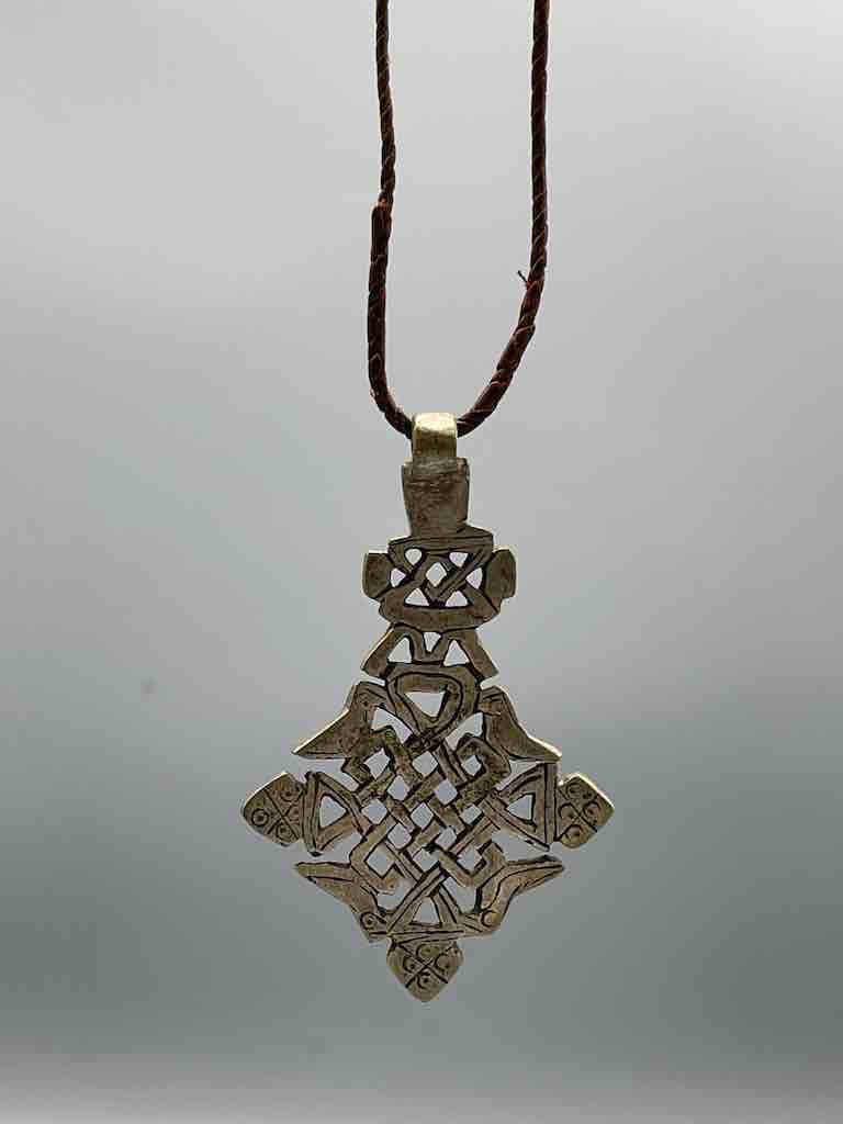 Coptic Christian Metal Cross on Long Cord Necklace - Ethiopia
