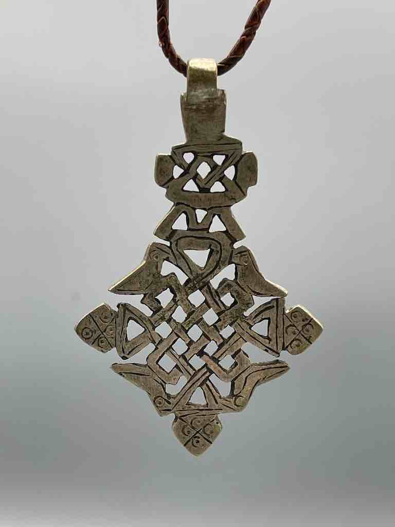 Coptic Christian Metal Cross on Long Cord Necklace - Ethiopia