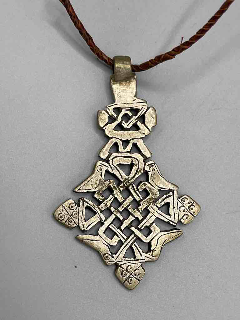 Coptic Christian Metal Cross on Long Cord Necklace - Ethiopia