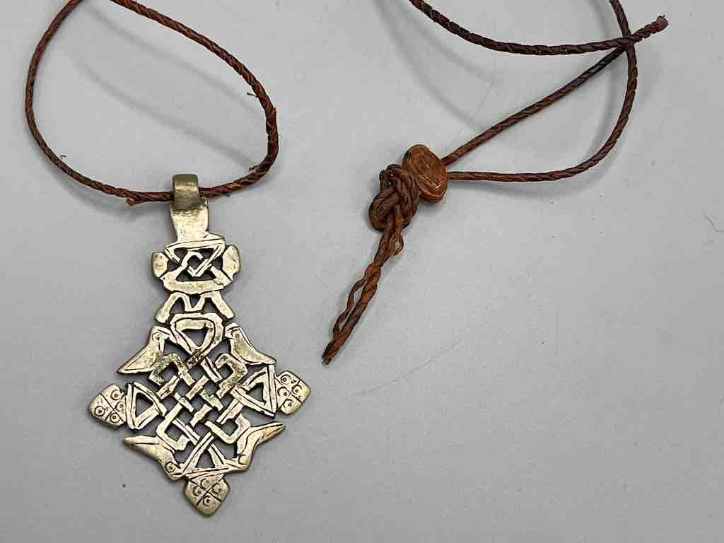 Coptic Christian Metal Cross on Long Cord Necklace - Ethiopia