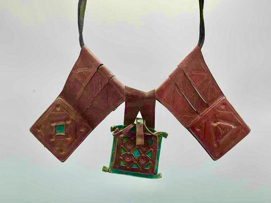 Triple Large Leather Tuareg GriGri Thick Multiple Cord Necklace - Niger