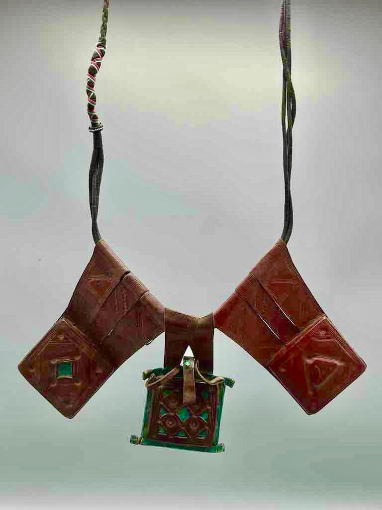 Triple Large Leather Tuareg GriGri Thick Multiple Cord Necklace - Niger
