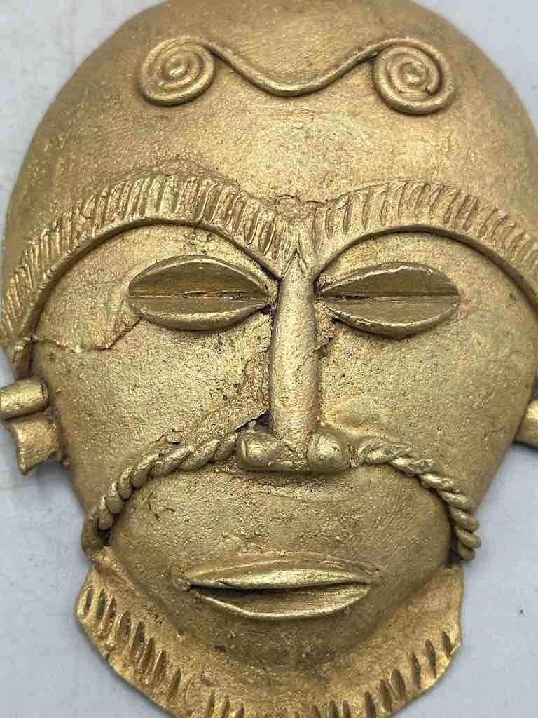 X-Large Heavy African Brass Bearded Mask Pendant - Ghana