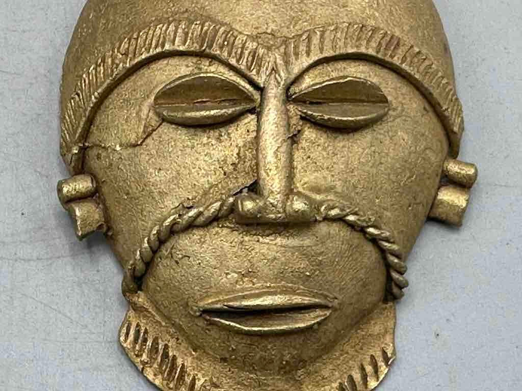 X-Large Heavy African Brass Bearded Mask Pendant - Ghana