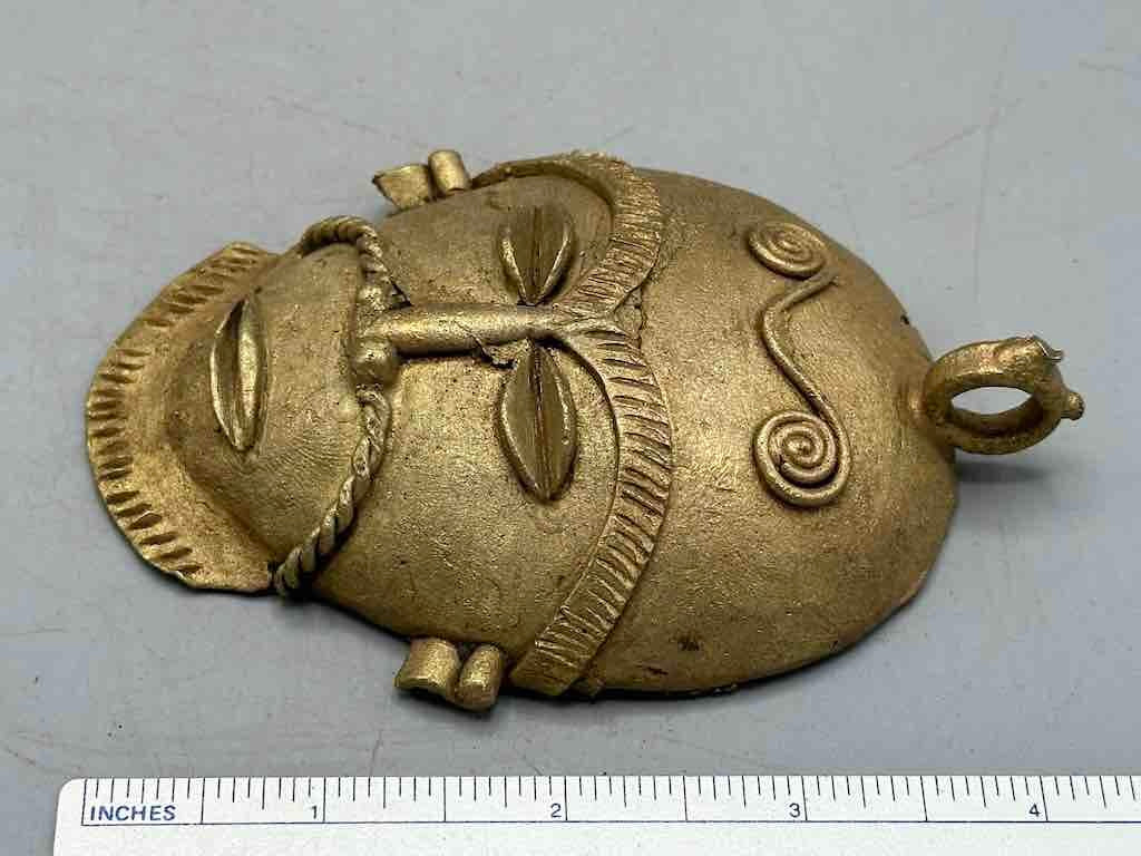 X-Large Heavy African Brass Bearded Mask Pendant - Ghana