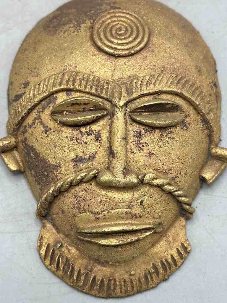 X-Large Heavy African Brass Bearded Mask Pendant - Ghana