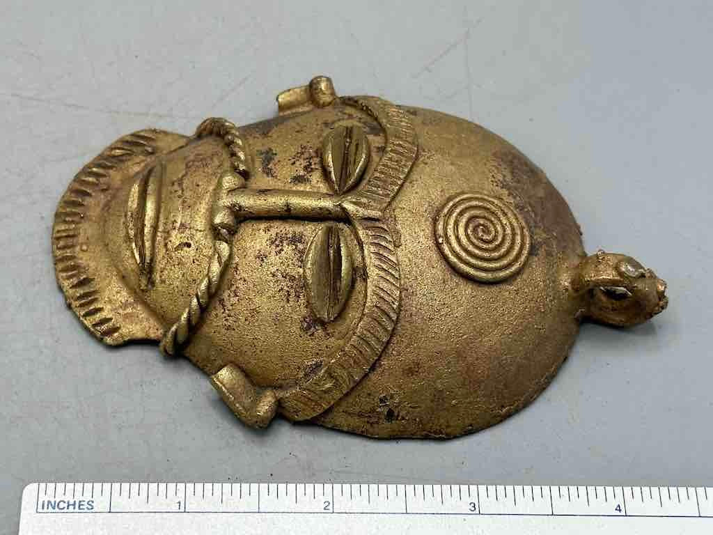 X-Large Heavy African Brass Bearded Mask Pendant - Ghana