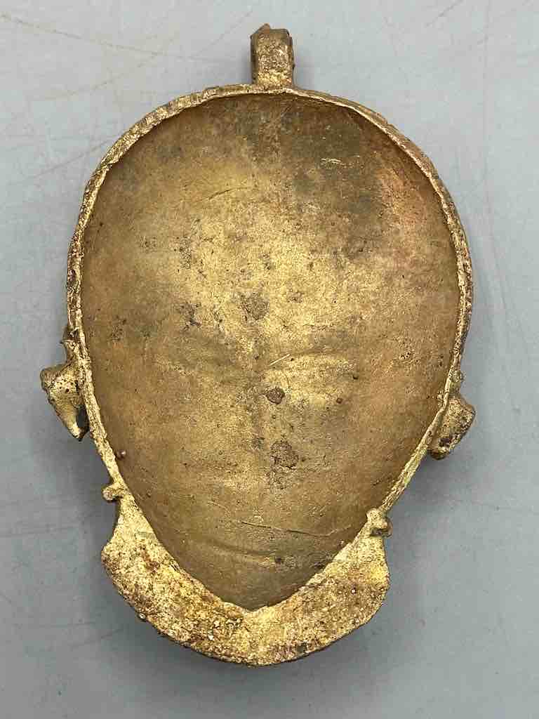 X-Large Heavy African Brass Bearded Mask Pendant - Ghana