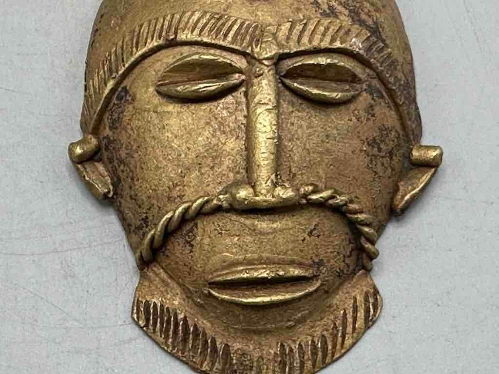 X-Large Heavy African Brass Bearded Mask Pendant - Ghana