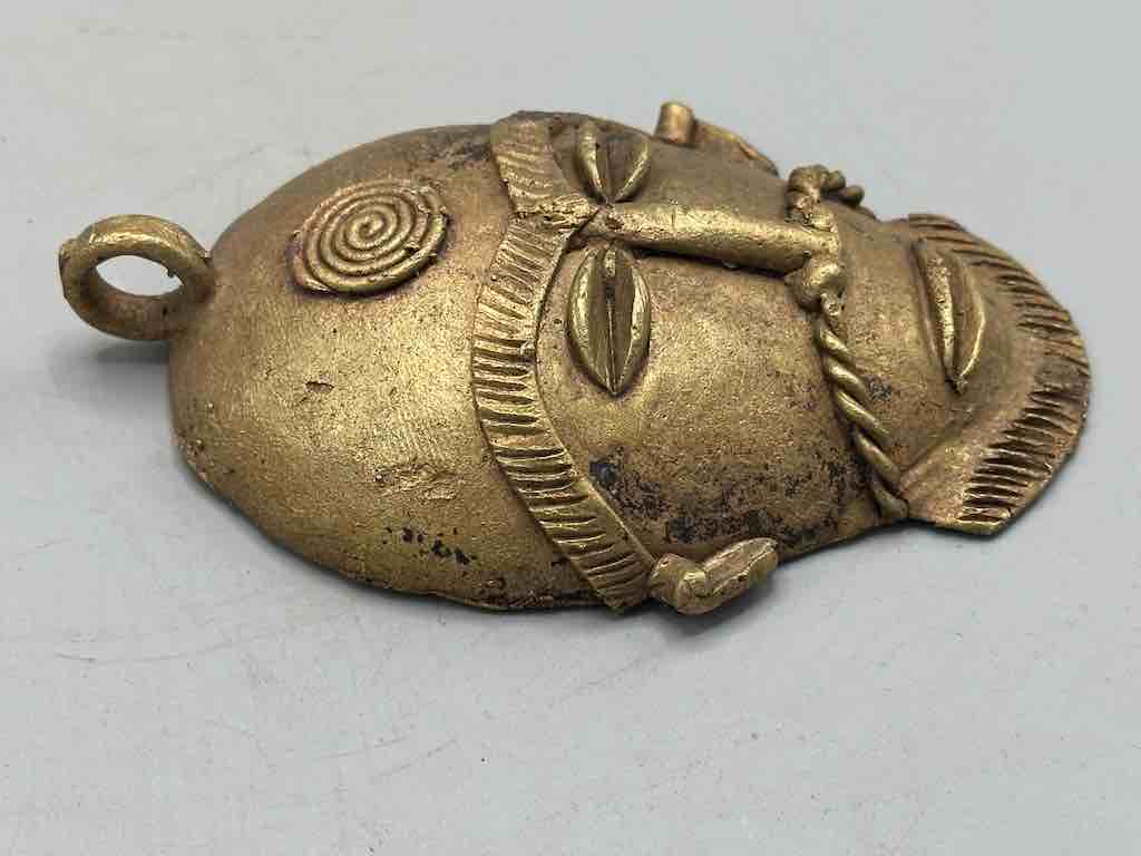 X-Large Heavy African Brass Bearded Mask Pendant - Ghana