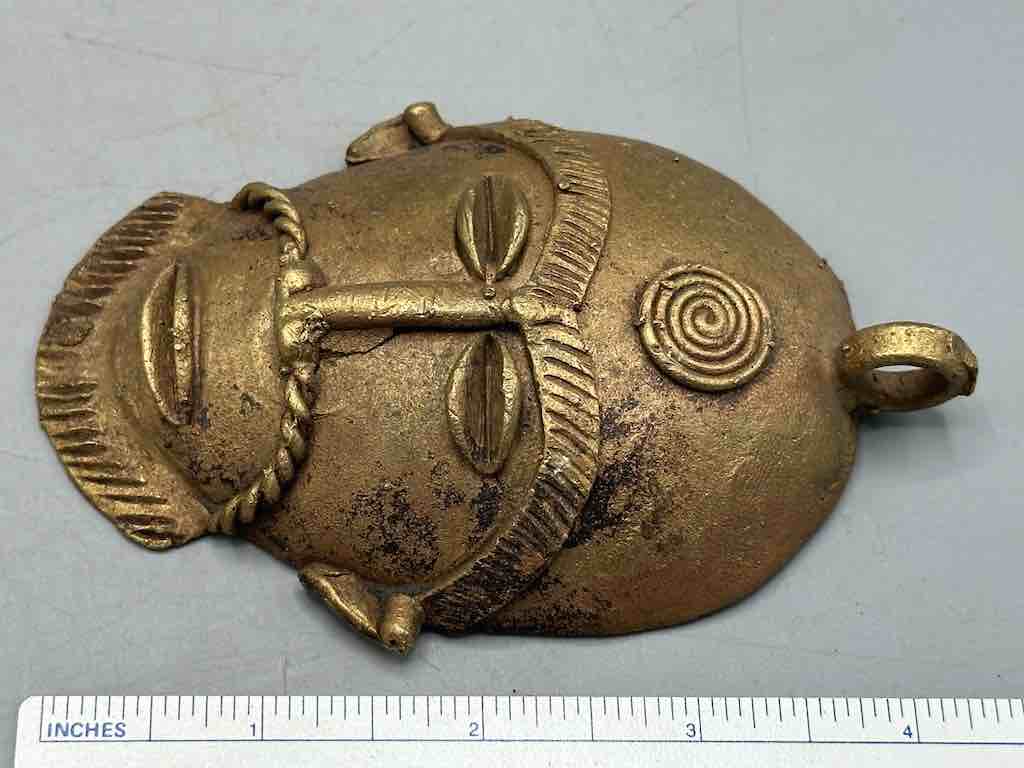 X-Large Heavy African Brass Bearded Mask Pendant - Ghana