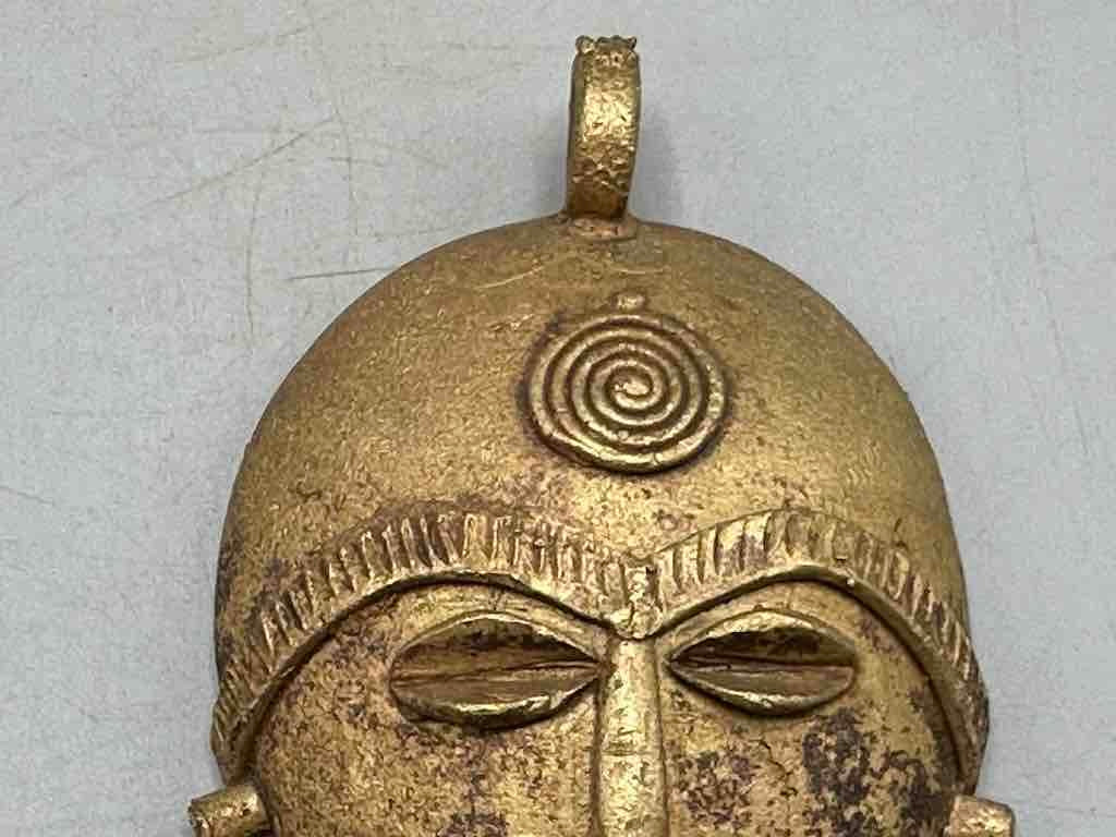 X-Large Heavy African Brass Bearded Mask Pendant - Ghana