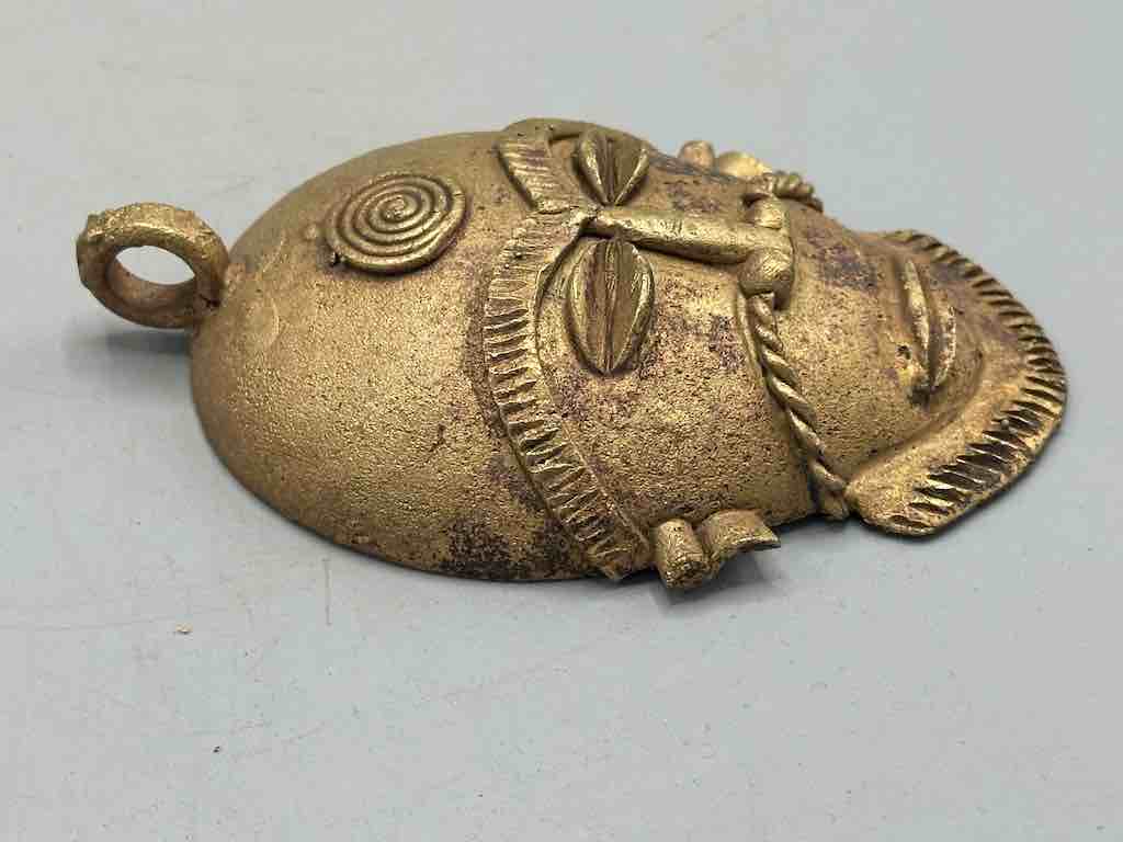 X-Large Heavy African Brass Bearded Mask Pendant - Ghana