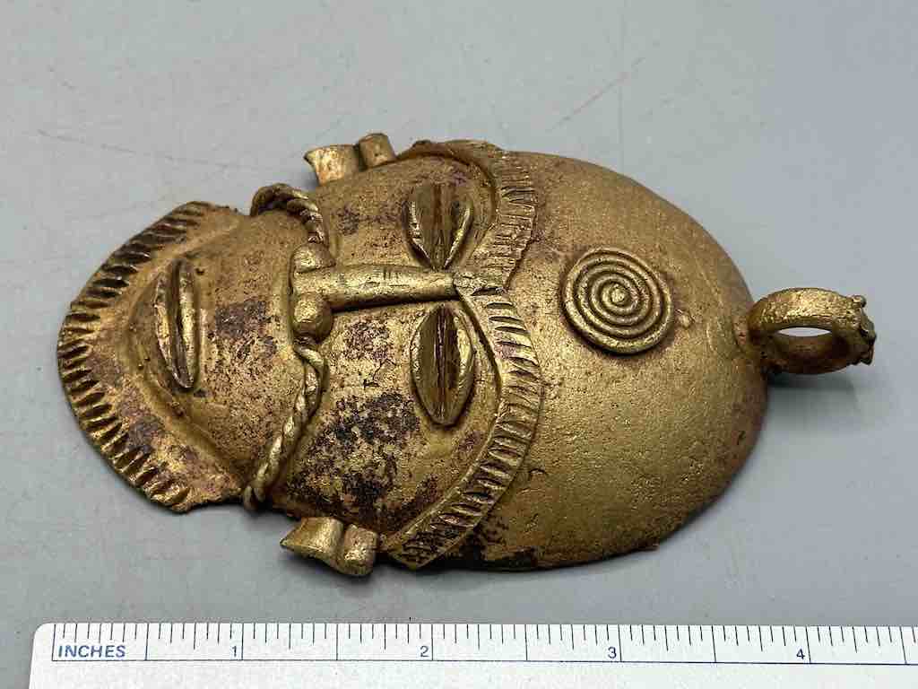 X-Large Heavy African Brass Bearded Mask Pendant - Ghana