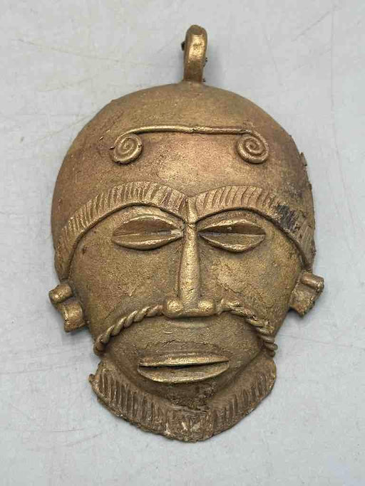 X-Large Heavy African Brass Bearded Mask Pendant - Ghana