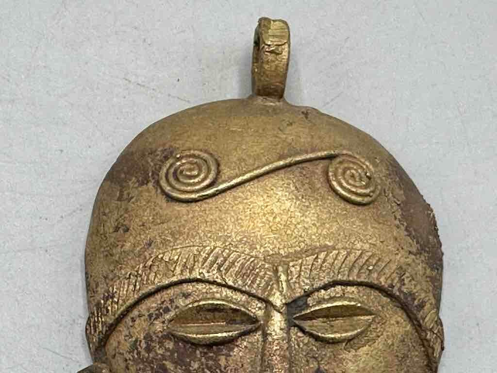 X-Large Heavy African Brass Bearded Mask Pendant - Ghana