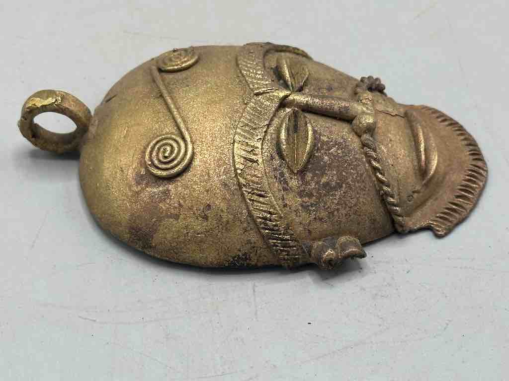 X-Large Heavy African Brass Bearded Mask Pendant - Ghana