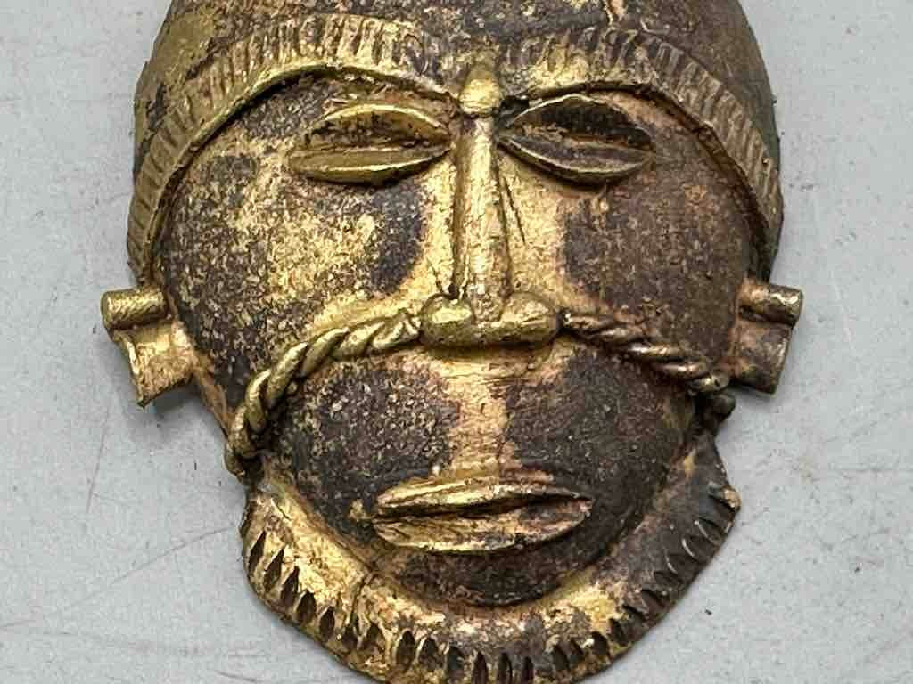 X-Large Heavy African Brass Bearded Mask Pendant - Ghana