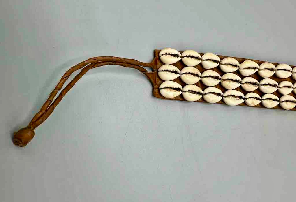 African Cultural Wide Real Cowrie Shell-Natural Leather Ball & Loop Closure Belt