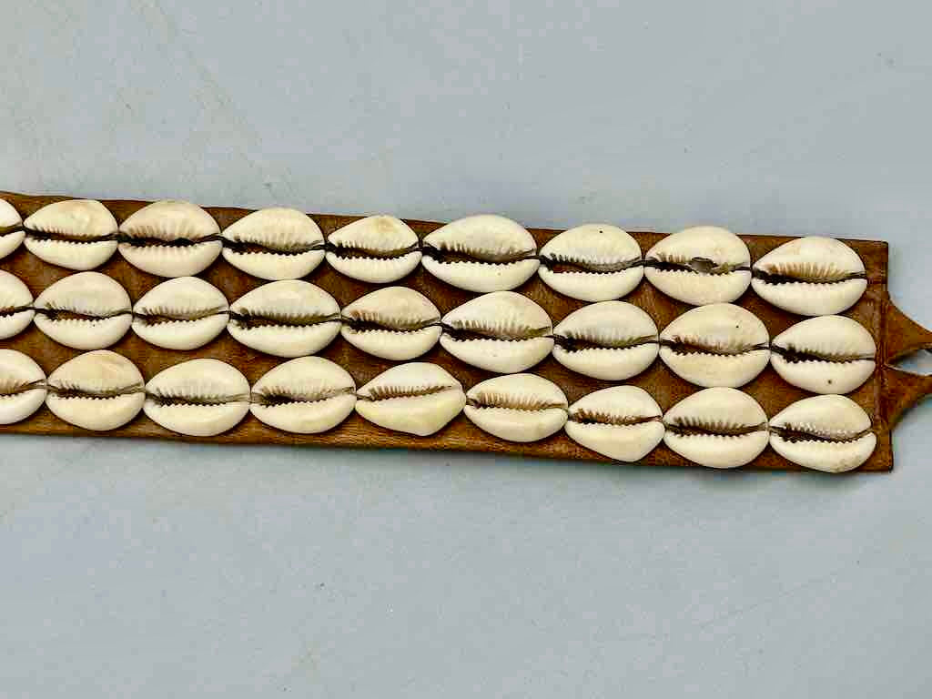 African Cultural Wide Real Cowrie Shell-Natural Leather Ball & Loop Closure Belt