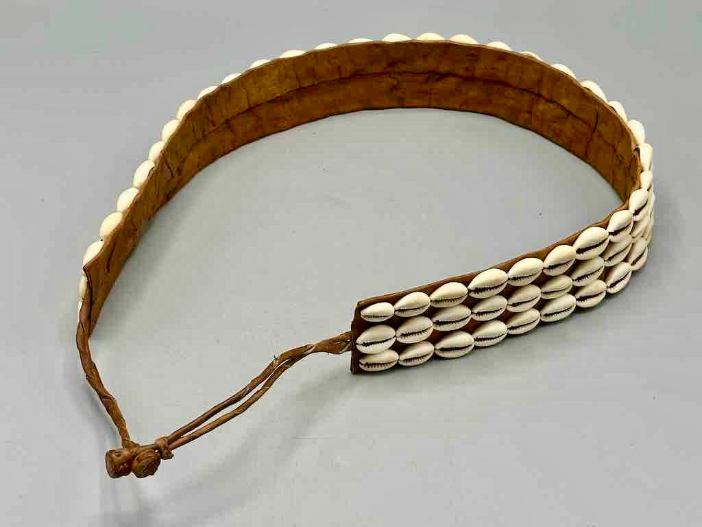 African Cultural Wide Real Cowrie Shell-Natural Leather Ball & Loop Closure Belt