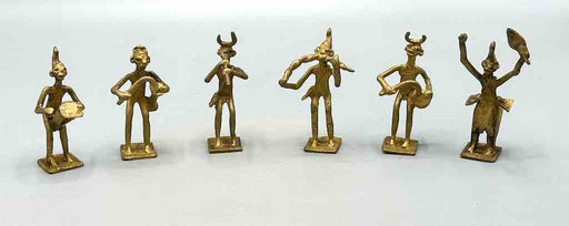 Set of 6 Brass Traditional Mossi Musician Figures - Burkina Faso