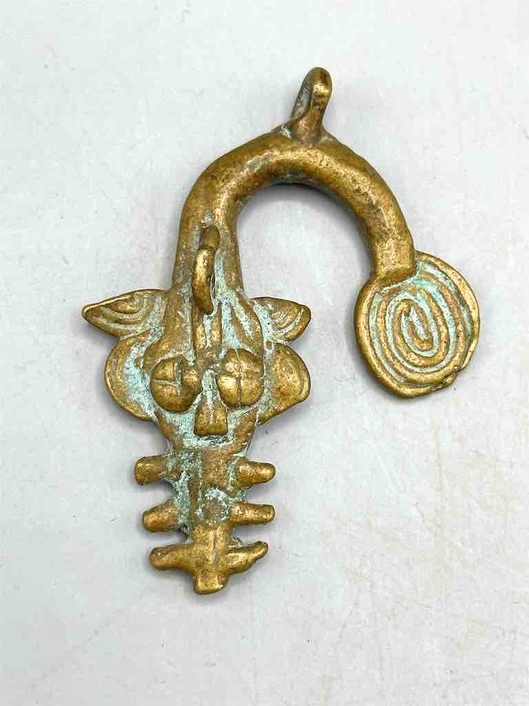 Vintage African Brass Sawfish Pendant -right oriented tail - Burkina Faso