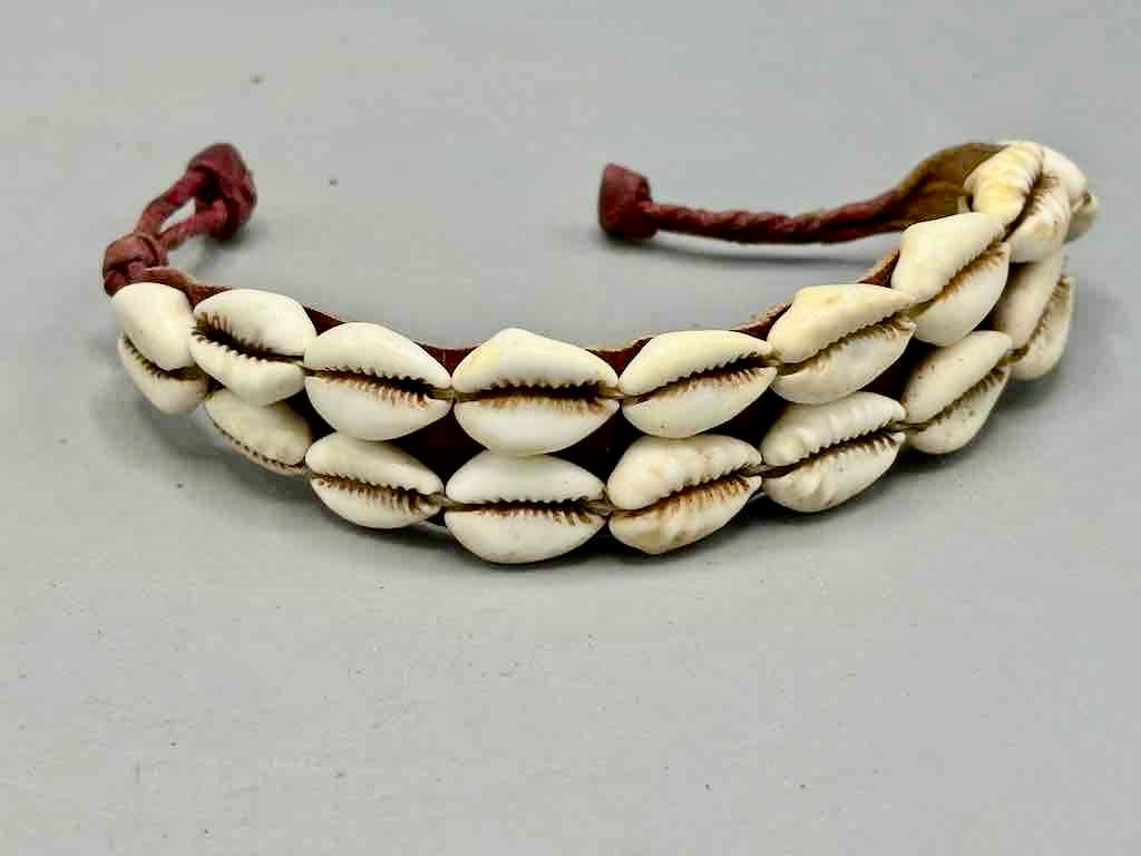 Finest Quality Double Line Cowrie Shell Solid Color Leather Clasp Bracelet - 2 Colors