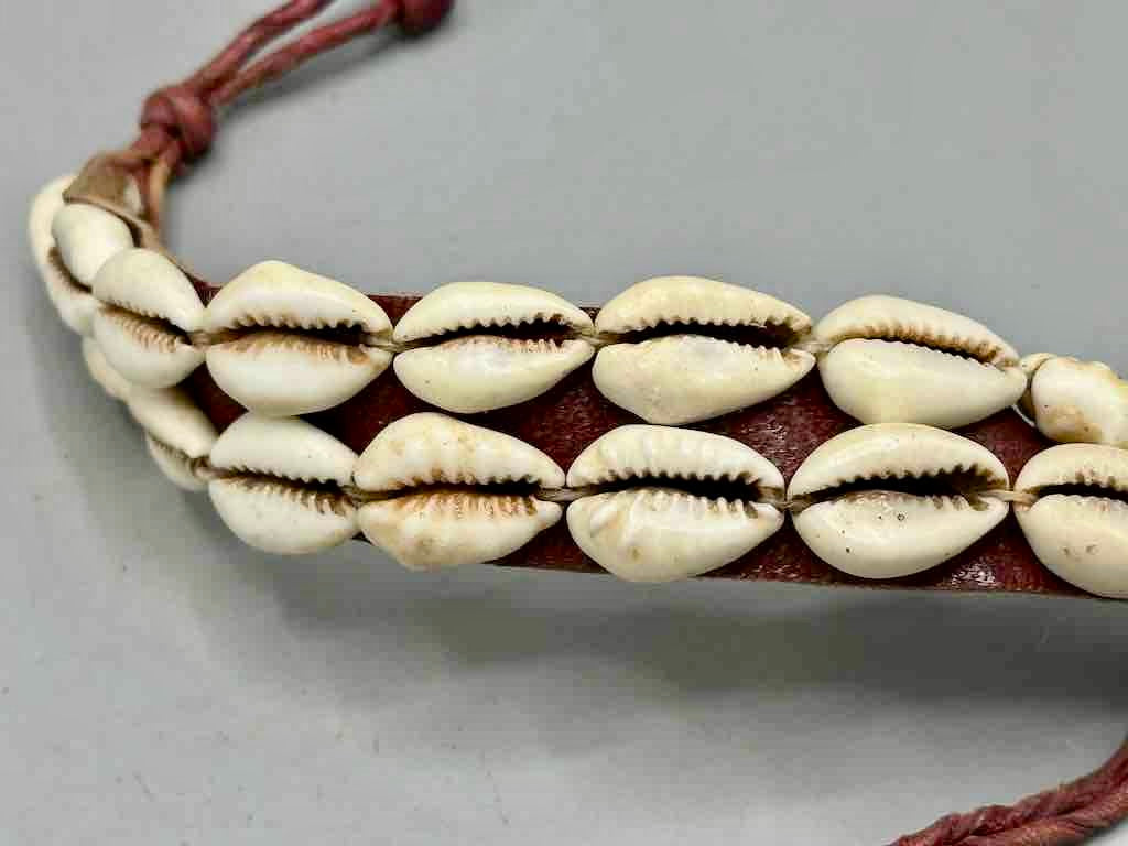 Finest Quality Double Line Cowrie Shell Solid Color Leather Clasp Bracelet - 2 Colors