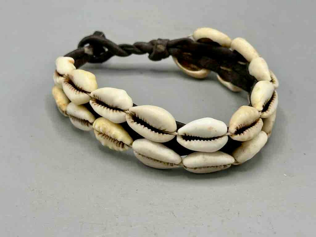 Finest Quality Double Line Cowrie Shell Solid Color Leather Clasp Bracelet - 2 Colors