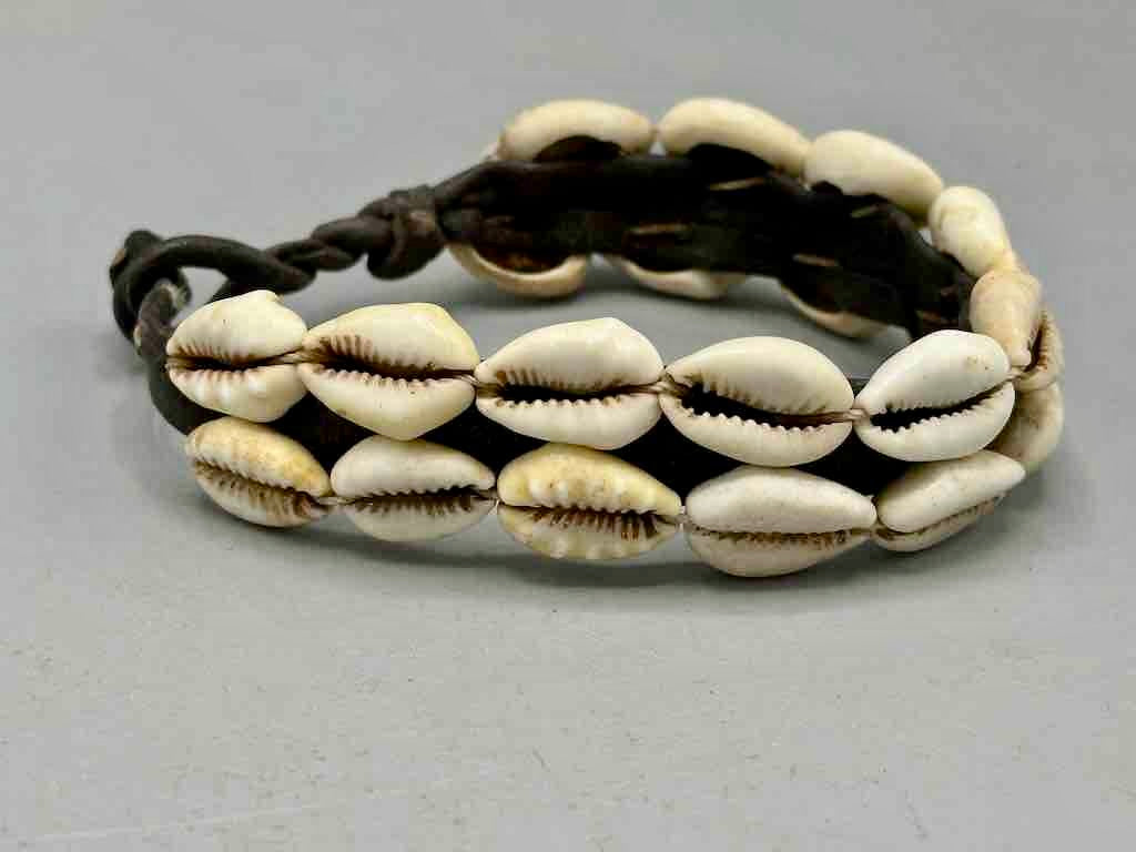 Finest Quality Double Line Cowrie Shell Solid Color Leather Clasp Bracelet - 2 Colors