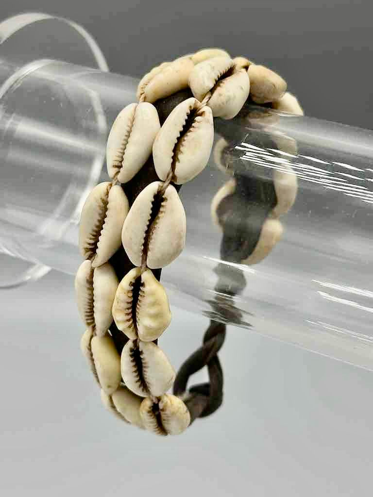 Finest Quality Double Line Cowrie Shell Solid Color Leather Clasp Bracelet - 2 Colors