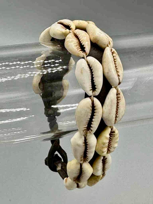 Finest Quality Double Line Cowrie Shell Solid Color Leather Clasp Bracelet - 2 Colors