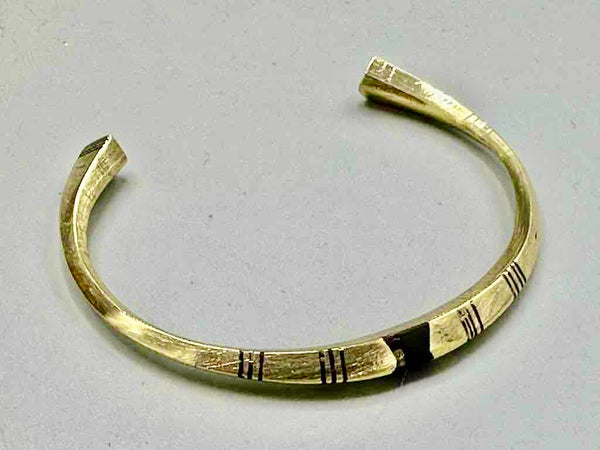 Tuareg Single Star Multiple Stripe Inlay Squared Brass Bracelet