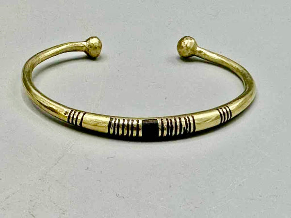 Tuareg Single Bar Multiple Stripe Inlay Brass Bracelet