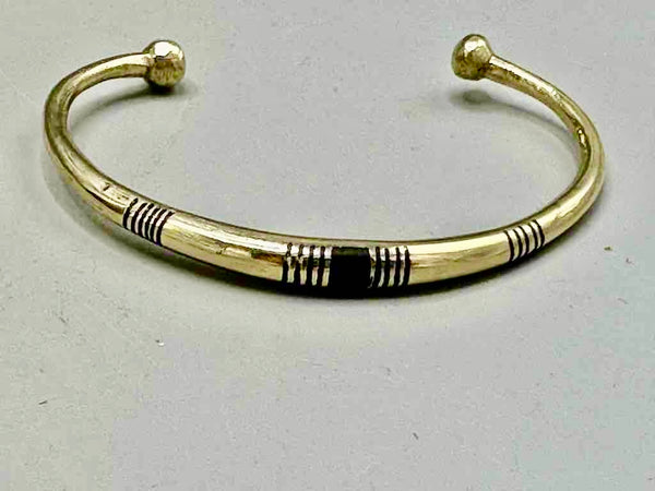 Tuareg Single Bar Multiple Stripe Inlay Brass Bracelet