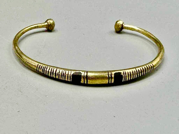 Tuareg Double Bar Multiple Stripe Inlay Brass Bracelet