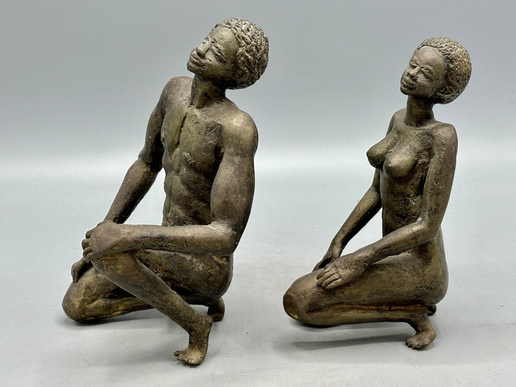Brass Mossi kneeling Couple Figures - Burkina Faso - Niger Bend