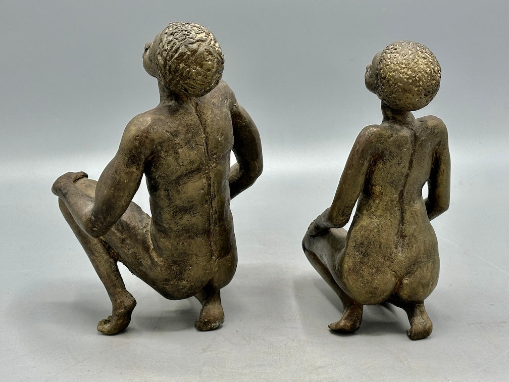 Brass Mossi kneeling Couple Figures - Burkina Faso - Niger Bend