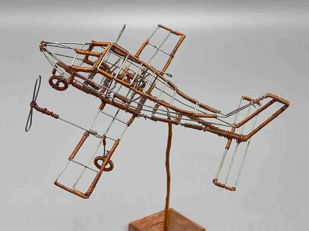 African Recycled Copper Wire Toy Airplane in Flight - Niger