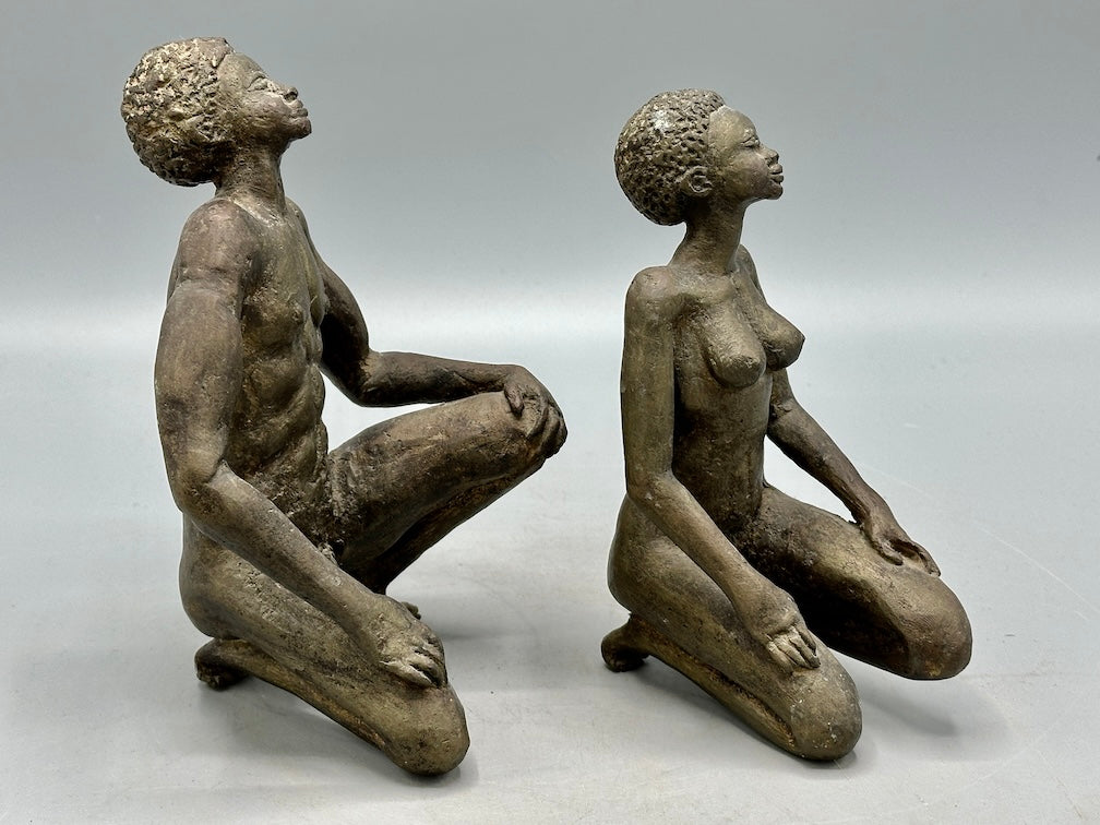 Brass Mossi kneeling Couple Figures - Burkina Faso - Niger Bend