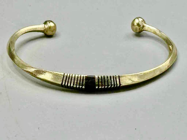 Tuareg Single Bar Multiple Stripe Inlay Squared Brass Bracelet