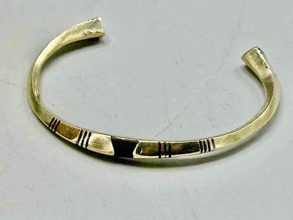 Tuareg Single Star Multiple Stripe Inlay Squared Brass Bracelet